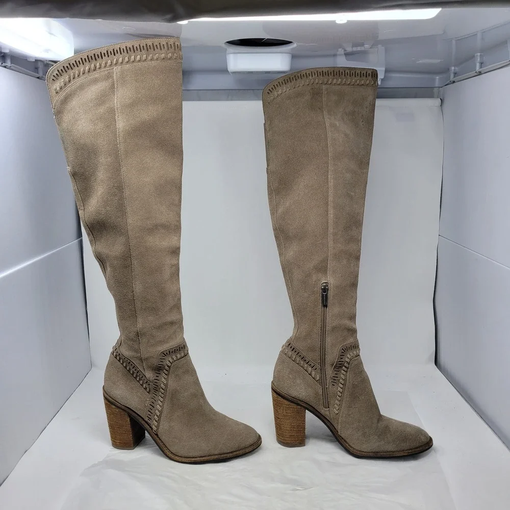 Vince Camuto Western Boho Chic Madolee Suede Over the Knee Boots Tan 9.5 Brazil